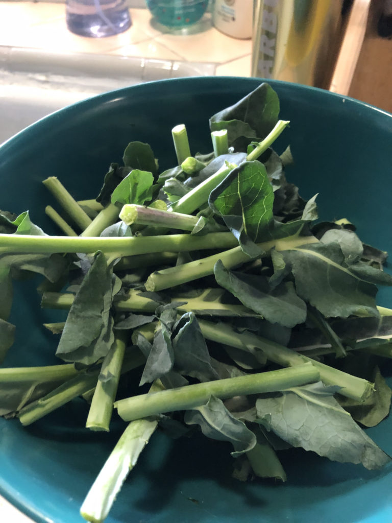broccoli stems in a pan
